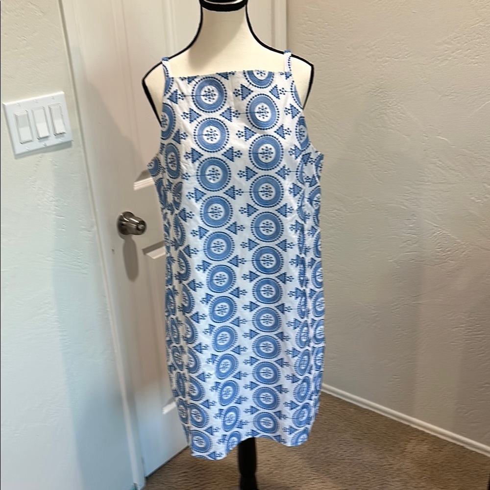 Ann Taylor Blue and White Spaghetti Strap Sheath Dress